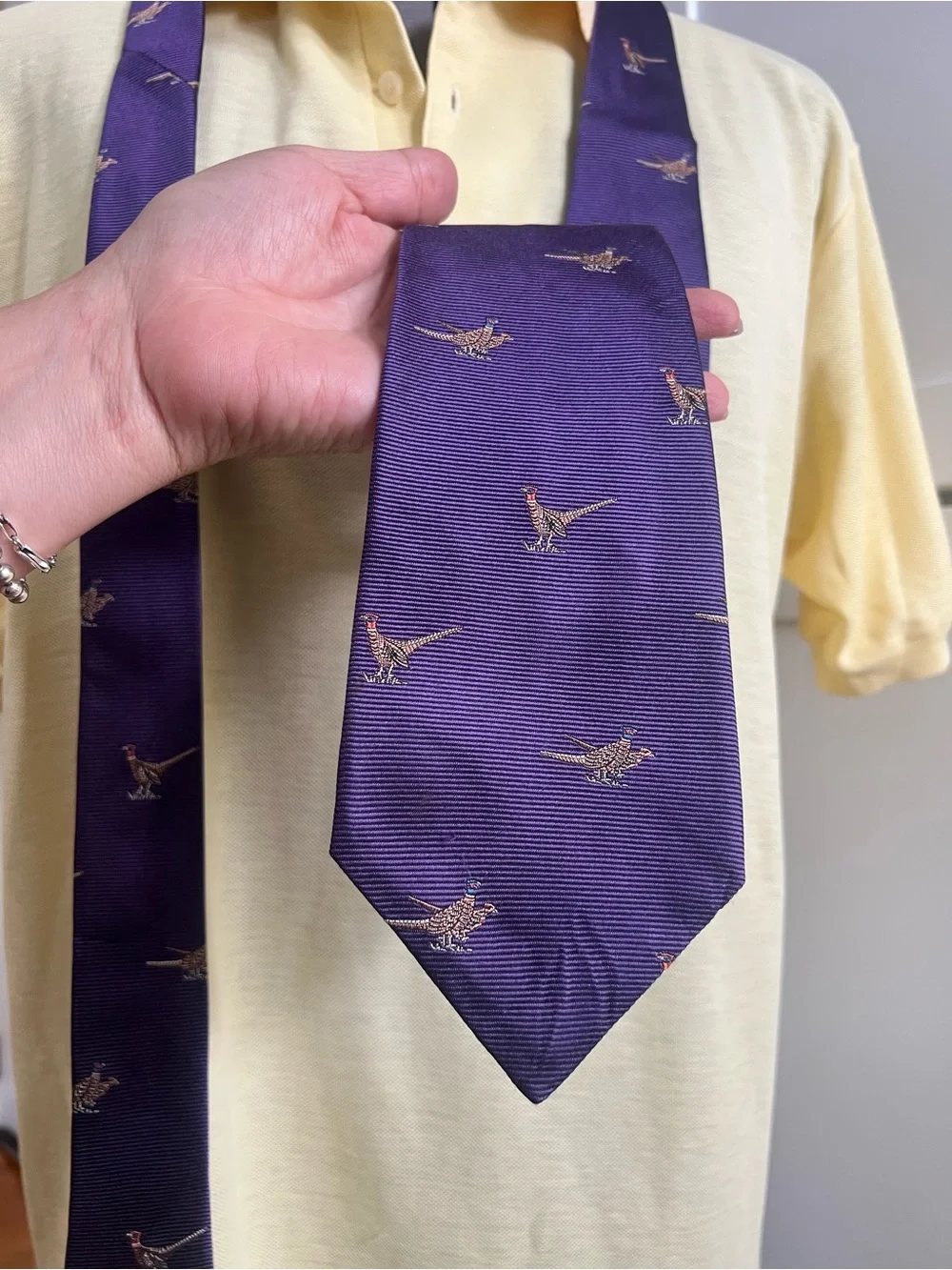 J. Crew Purple Pheasant Motif Silk Tie